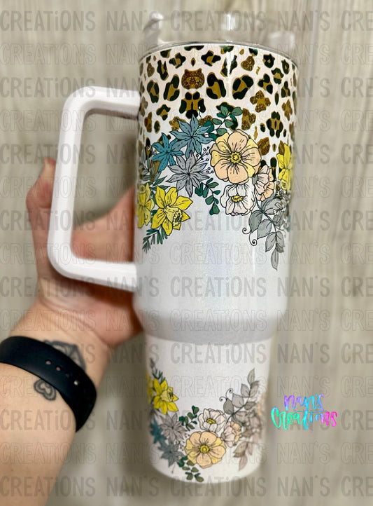 40 oz Floral Leopard Tumbler